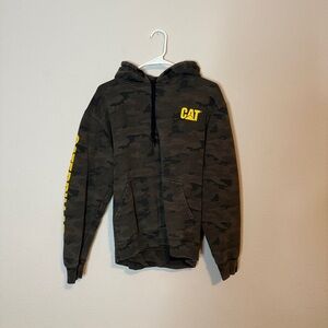Caterpillar Camouflage Hoodie with Yellow Logo